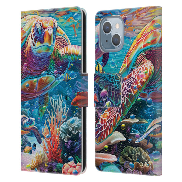 Michael David Ward Psychedelic Art Turtle Magic Leather Book Wallet Case Cover For Apple iPhone 14