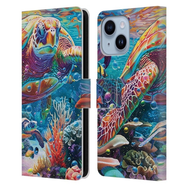 Michael David Ward Psychedelic Art Turtle Magic Leather Book Wallet Case Cover For Apple iPhone 14 Plus