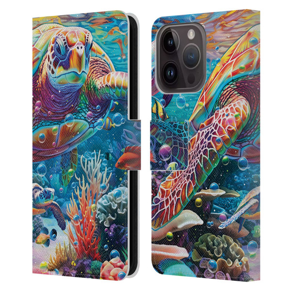 Michael David Ward Psychedelic Art Turtle Magic Leather Book Wallet Case Cover For Apple iPhone 15 Pro