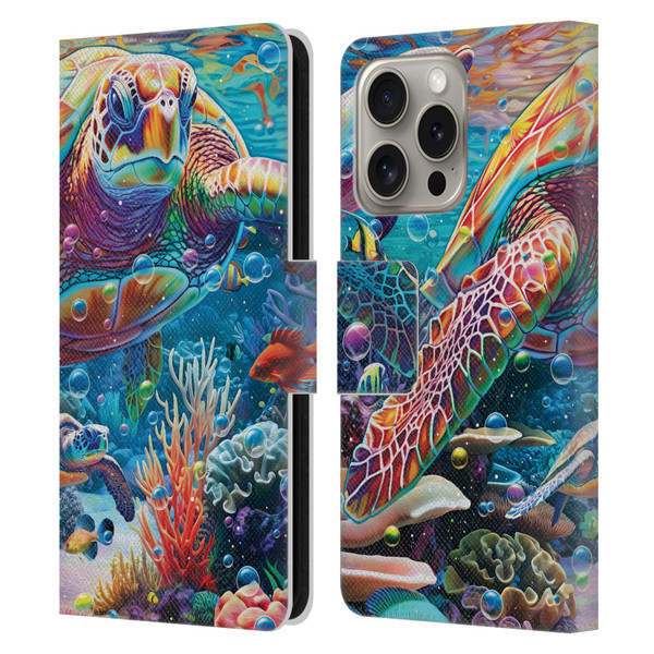 Michael David Ward Psychedelic Art Turtle Magic Leather Book Wallet Case Cover For Apple iPhone 16 Pro