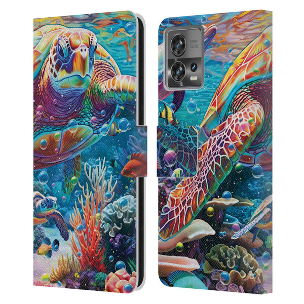 Michael David Ward Psychedelic Art Turtle Magic Leather Book Wallet Case Cover For Motorola Moto Edge 30 Fusion