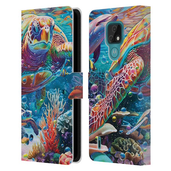 Michael David Ward Psychedelic Art Turtle Magic Leather Book Wallet Case Cover For Motorola Moto E7
