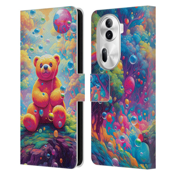 Michael David Ward Psychedelic Art Teddy Bear In Wonderland Leather Book Wallet Case Cover For OPPO Reno11