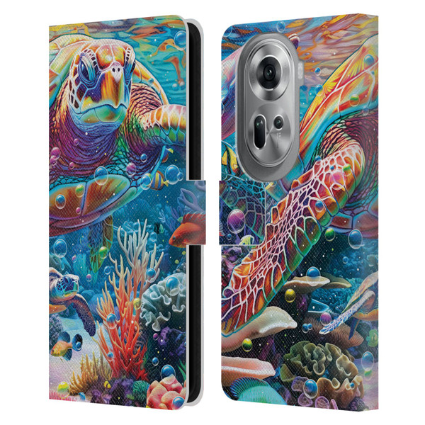 Michael David Ward Psychedelic Art Turtle Magic Leather Book Wallet Case Cover For OPPO Reno11 Pro