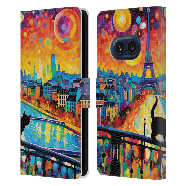Michael David Ward Psychedelic Art Midnight Cat In Paris Leather Book Wallet Case Cover For Nothing Phone (2a)