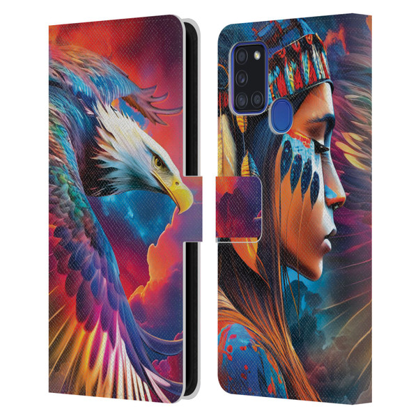 Michael David Ward Psychedelic Art Eagle Leather Book Wallet Case Cover For Samsung Galaxy A21s (2020)