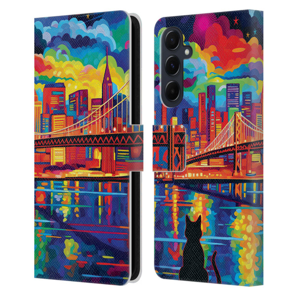 Michael David Ward Psychedelic Art Midnight In San Francisco Leather Book Wallet Case Cover For Samsung Galaxy A55 5G