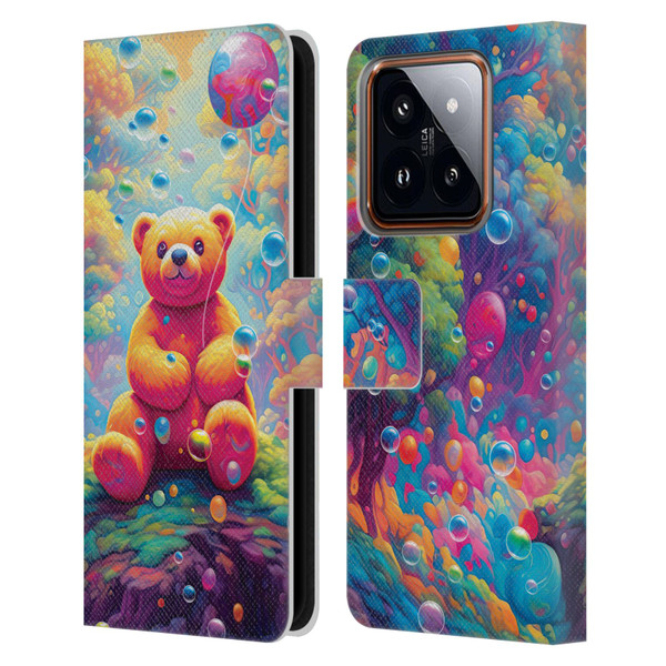 Michael David Ward Psychedelic Art Teddy Bear In Wonderland Leather Book Wallet Case Cover For Xiaomi 14