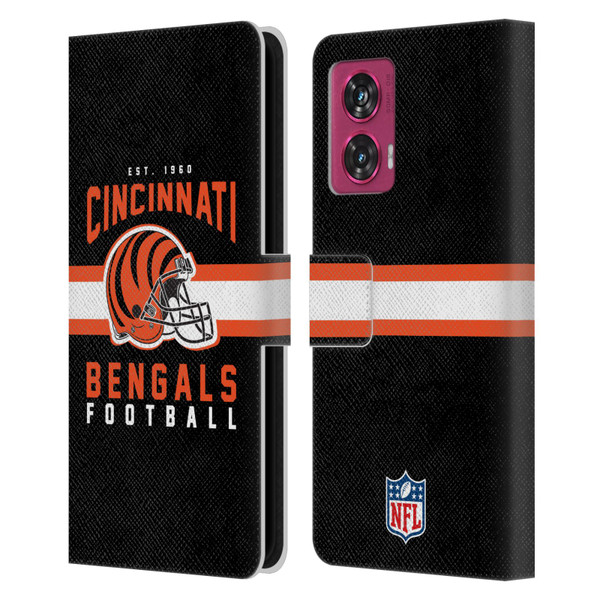 NFL Cincinnati Bengals Graphics Helmet Typography Leather Book Wallet Case Cover For Motorola Edge 50 Fusion