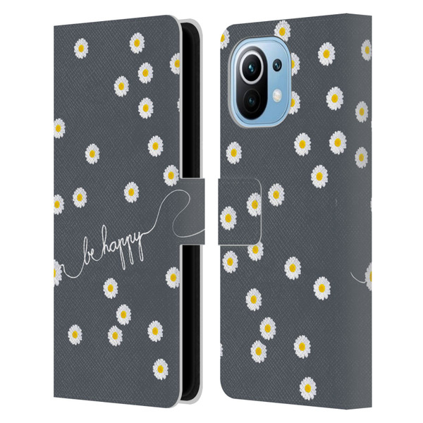 Monika Strigel Happy Daisy Grey Leather Book Wallet Case Cover For Xiaomi Mi 11