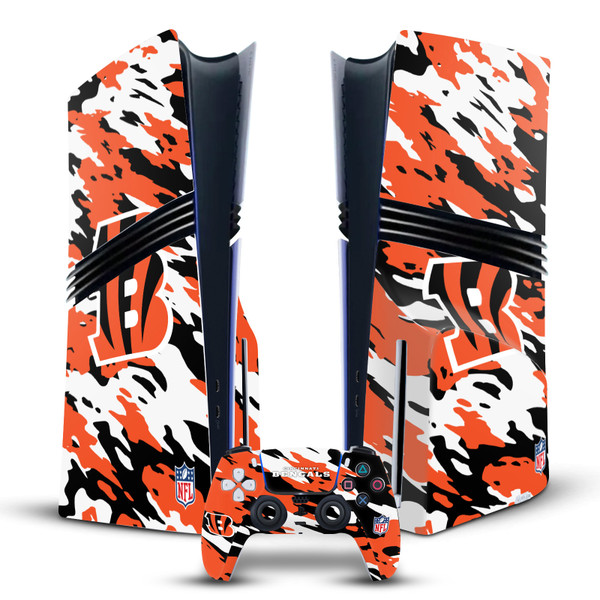 NFL Cincinnati Bengals Camou Vinyl Sticker Skin Decal Cover for Sony PS5 Pro Disc Edition Bundle