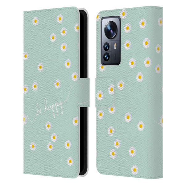 Monika Strigel Happy Daisy Mint Leather Book Wallet Case Cover For Xiaomi 12 Pro