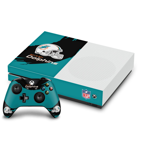 NFL Miami Dolphins Sweep Stroke Vinyl Sticker Skin Decal Cover for Microsoft One S Console & Controller