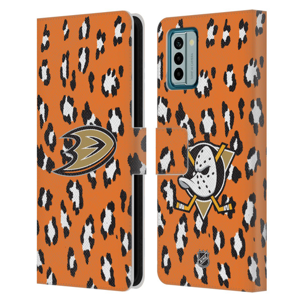 NHL Anaheim Ducks Leopard Patten Leather Book Wallet Case Cover For Nokia G42