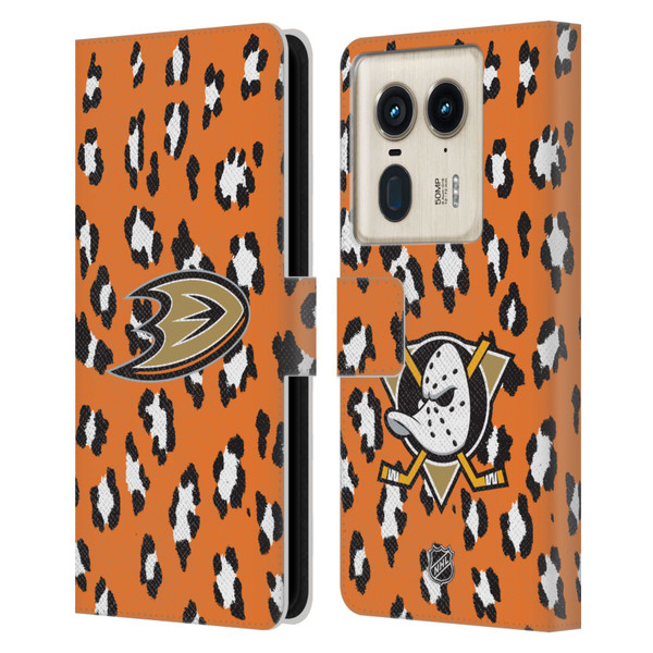 NHL Anaheim Ducks Leopard Patten Leather Book Wallet Case Cover For Motorola Edge 50 Ultra/X50 Ultra NHL Anaheim Ducks Leopard Patten Leather Book Wallet Case Cover For Motorola Edge 50 Ultra/X50 Ultra