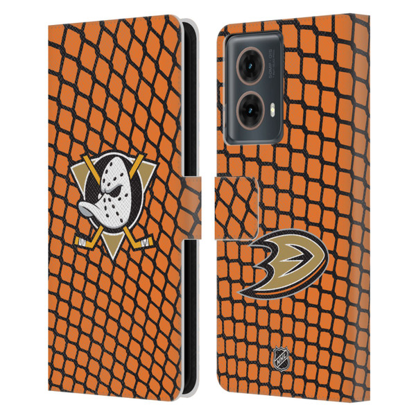 NHL Anaheim Ducks Net Pattern Leather Book Wallet Case Cover For Motorola Moto G85