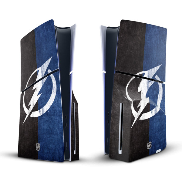 NHL Tampa Bay Lightning Half Distressed Vinyl Sticker Skin Decal Cover for Sony PS5 Slim Disc Edition Console