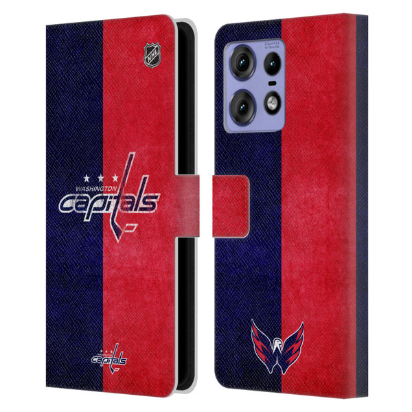 NHL Washington Capitals Half Distressed Leather Book Wallet Case Cover For Motorola Edge 50 Pro