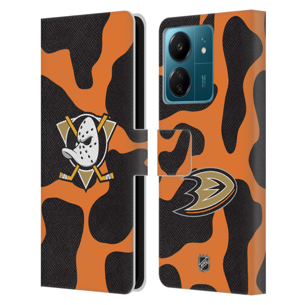 NHL Anaheim Ducks Cow Pattern Leather Book Wallet Case Cover For Xiaomi Redmi 13C 4G