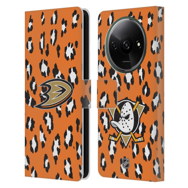 NHL Anaheim Ducks Leopard Patten Leather Book Wallet Case Cover For Xiaomi Redmi A3