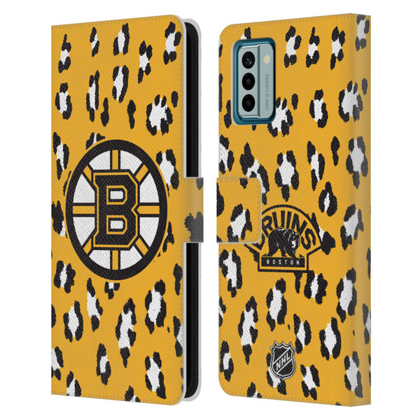 NHL Boston Bruins Leopard Patten Leather Book Wallet Case Cover For Nokia G42