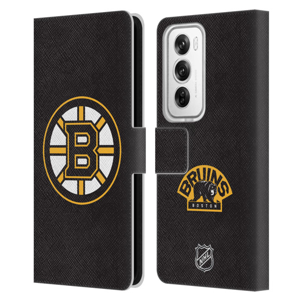 NHL Boston Bruins Plain Leather Book Wallet Case Cover For OPPO Reno12 Pro 5G