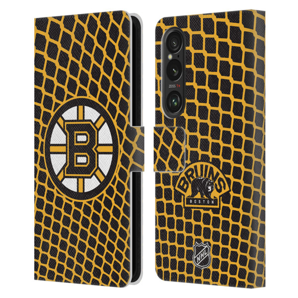 NHL Boston Bruins Net Pattern Leather Book Wallet Case Cover For Sony Xperia 1 VI 5G
