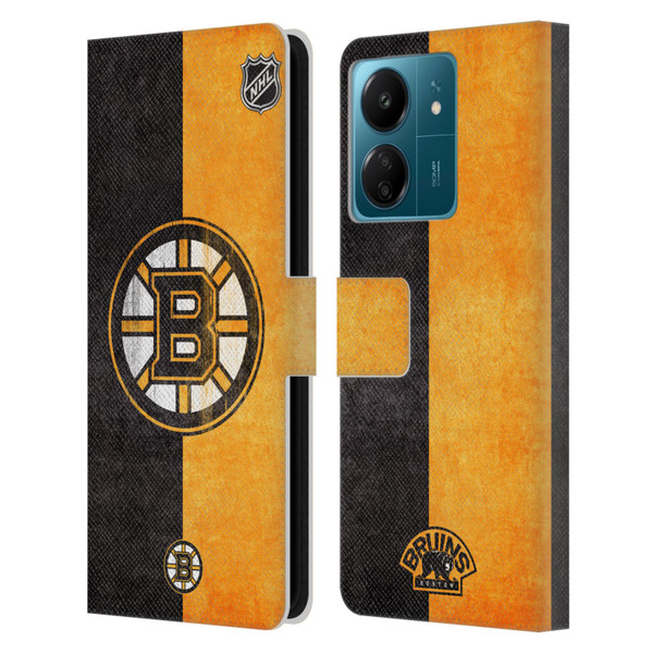 NHL Boston Bruins Half Distressed Leather Book Wallet Case Cover For Xiaomi Redmi 13C 4G