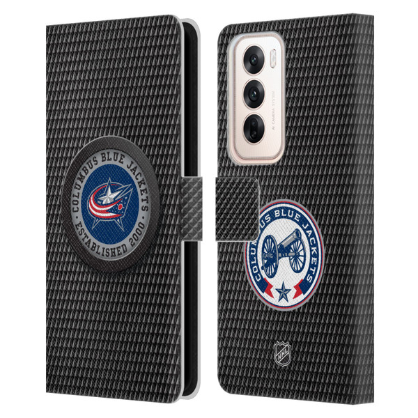 NHL Columbus Blue Jackets Puck Texture Leather Book Wallet Case Cover For OPPO Reno12 5G