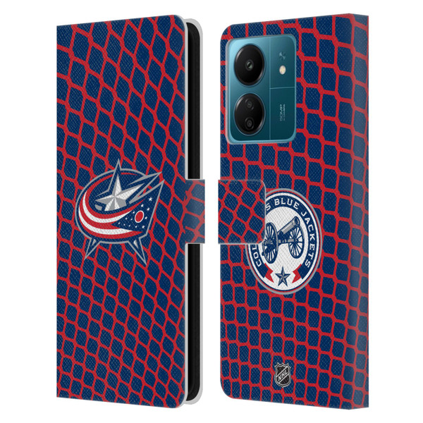 NHL Columbus Blue Jackets Net Pattern Leather Book Wallet Case Cover For Xiaomi Redmi 13C 4G