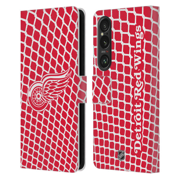 NHL Detroit Red Wings Net Pattern Leather Book Wallet Case Cover For Sony Xperia 1 VI 5G