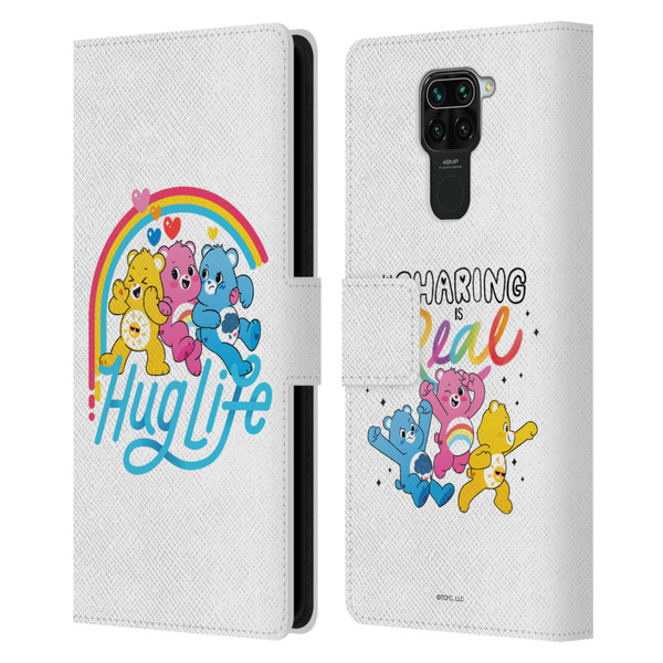 Care Bears Graphics Group Hug Life Leather Book Wallet Case Cover For Xiaomi Redmi Note 9 / Redmi 10X 4G