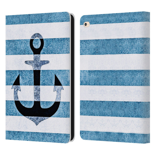 Monika Strigel Vintage Anchors Indigo Leather Book Wallet Case Cover For Apple iPad Air 2 (2014)