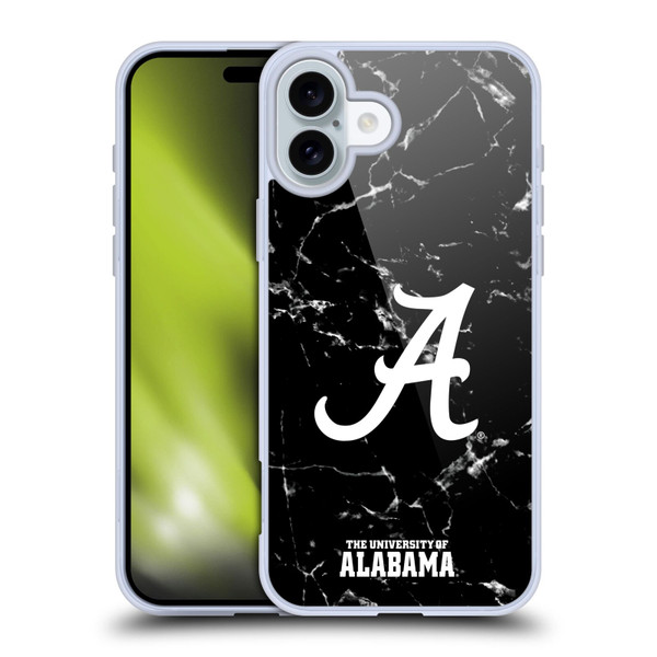 University Of Alabama UA The University Of Alabama Black And White Marble Soft Gel Case for Apple iPhone 16 Plus