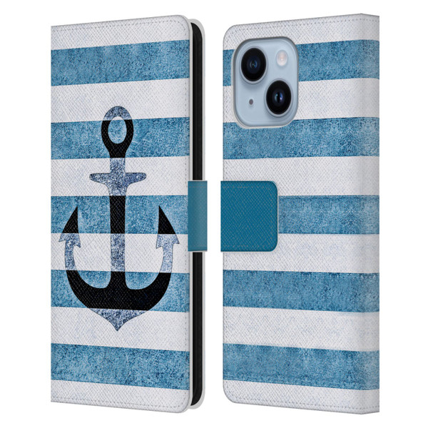 Monika Strigel Vintage Anchors Indigo Leather Book Wallet Case Cover For Apple iPhone 14 Plus