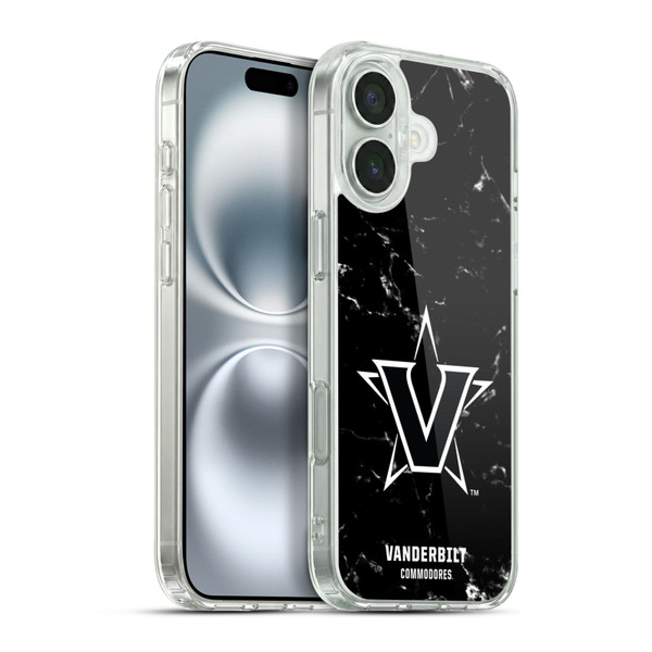 Vanderbilt University Vandy Vanderbilt University Black And White Marble Soft Gel Case for Apple iPhone 16 Plus & MagSafe