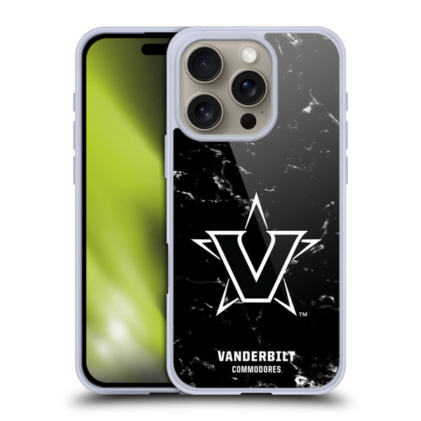 Vanderbilt University Vandy Vanderbilt University Black And White Marble Soft Gel Case for Apple iPhone 16 Pro