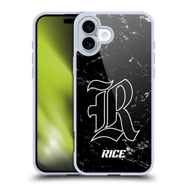 Rice University Rice University Black And White Marble Soft Gel Case for Apple iPhone 16 Plus