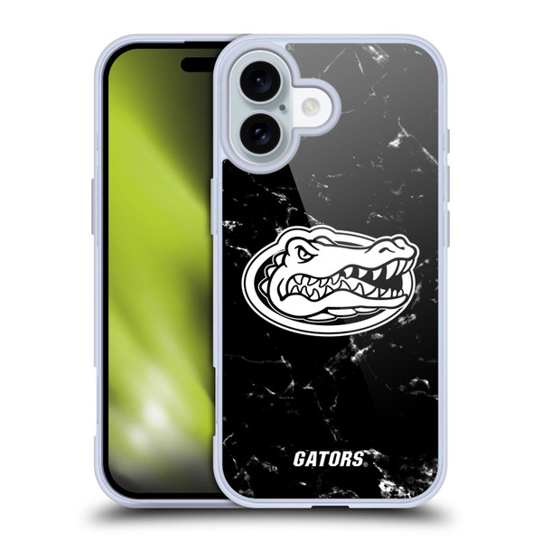 University Of Florida UF University Of Florida Black And White Marble Soft Gel Case for Apple iPhone 16