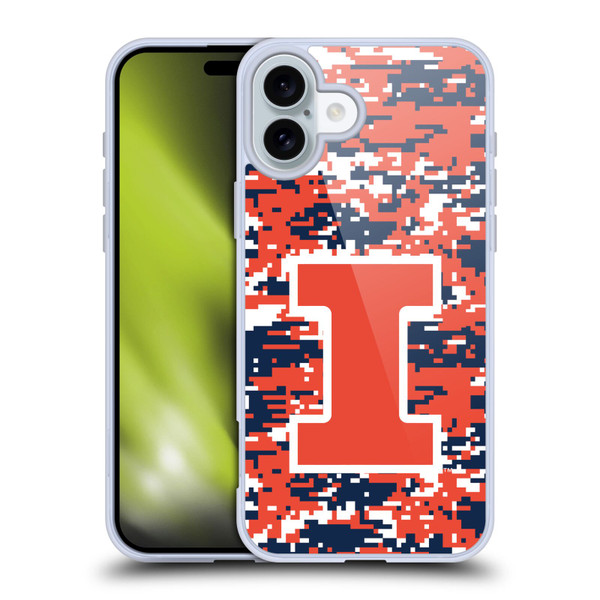 University Of Illinois U Of I University Of Illinois Digital Camouflage Soft Gel Case for Apple iPhone 16 Plus