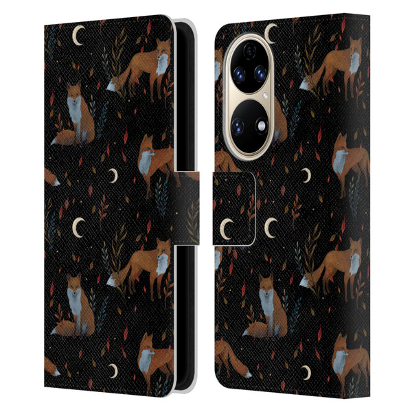 Episodic Drawing Art Foxes Pattern Leather Book Wallet Case Cover For Huawei P50