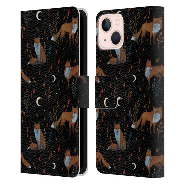 Episodic Drawing Art Foxes Pattern Leather Book Wallet Case Cover For Apple iPhone 13