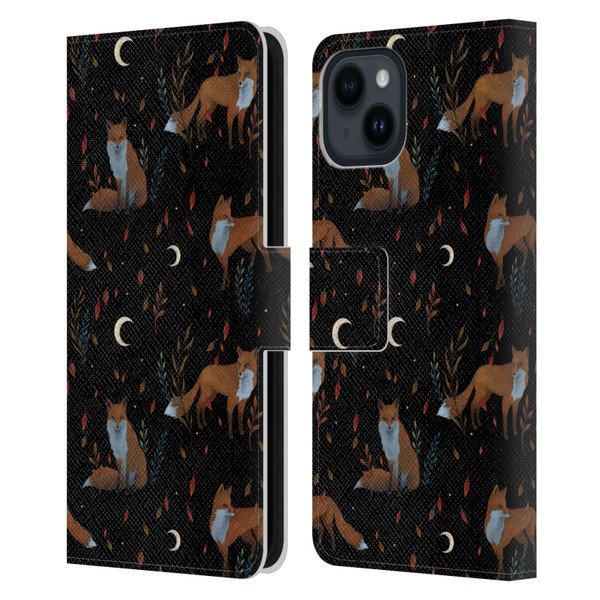 Episodic Drawing Art Foxes Pattern Leather Book Wallet Case Cover For Apple iPhone 15