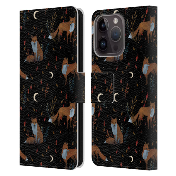 Episodic Drawing Art Foxes Pattern Leather Book Wallet Case Cover For Apple iPhone 15 Pro