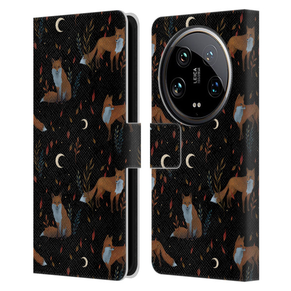 Episodic Drawing Art Foxes Pattern Leather Book Wallet Case Cover For Xiaomi 14 Ultra