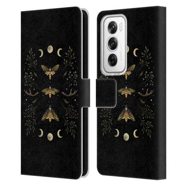 Episodic Drawing Illustration Animals Death Head Moth Night Leather Book Wallet Case Cover For OPPO Reno12 Pro 5G