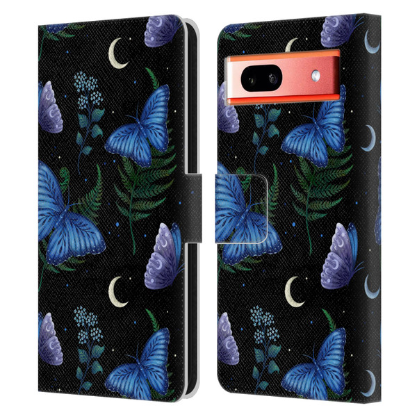 Episodic Drawing Pattern Blue Morpho Butterfly Leather Book Wallet Case Cover For Google Pixel 7a