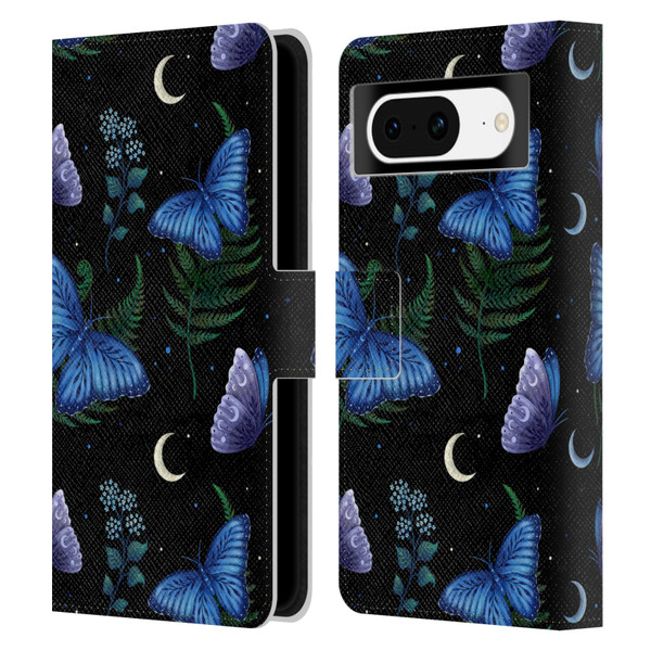 Episodic Drawing Pattern Blue Morpho Butterfly Leather Book Wallet Case Cover For Google Pixel 8