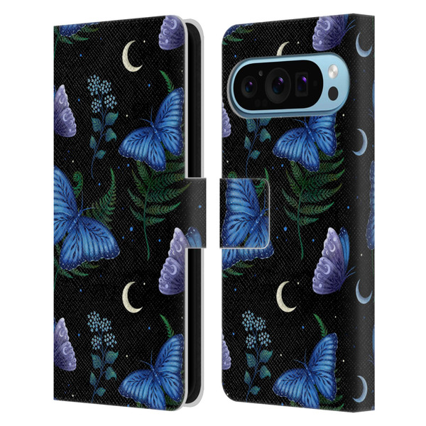 Episodic Drawing Pattern Blue Morpho Butterfly Leather Book Wallet Case Cover For Google Pixel 9 / Pixel 9 Pro