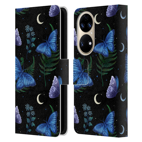 Episodic Drawing Pattern Blue Morpho Butterfly Leather Book Wallet Case Cover For Huawei P50